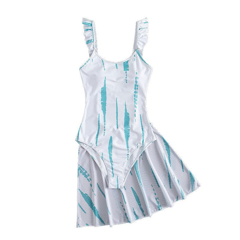 Women's One-Piece Swimsuit with Voluminous Ruffle Design and Fashionable Pattern Mune Fashion