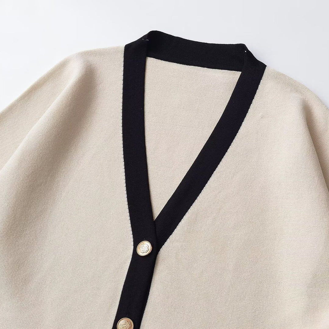 Ladies Short Sleeve Knit Cape Cardigan with Contrast Trim Mune Fashion