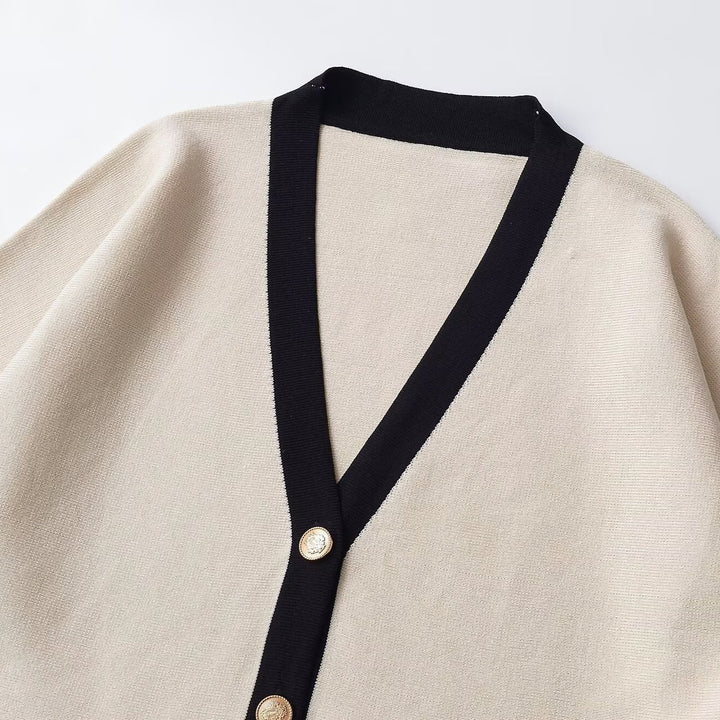 Ladies Short Sleeve Knit Cape Cardigan with Contrast Trim Mune Fashion
