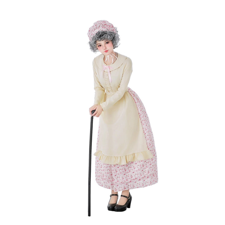 Ladies Vintage Older Costume with Floral Pattern and Ruffle Details Mune Fashion