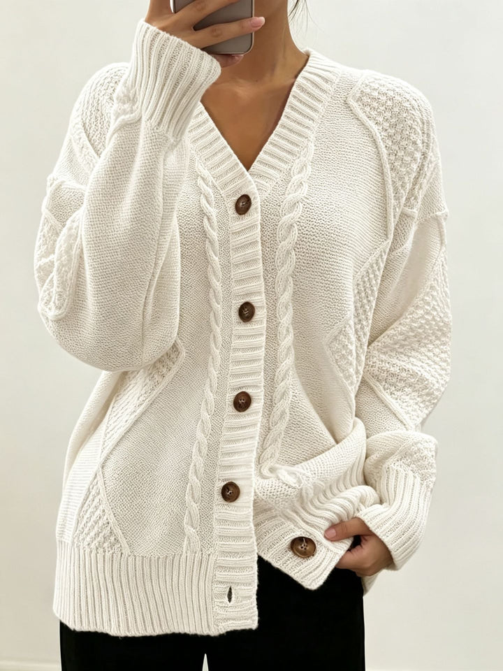 Women's Oversize Knit Cardigan with Cable and Texture Details Mune Fashion