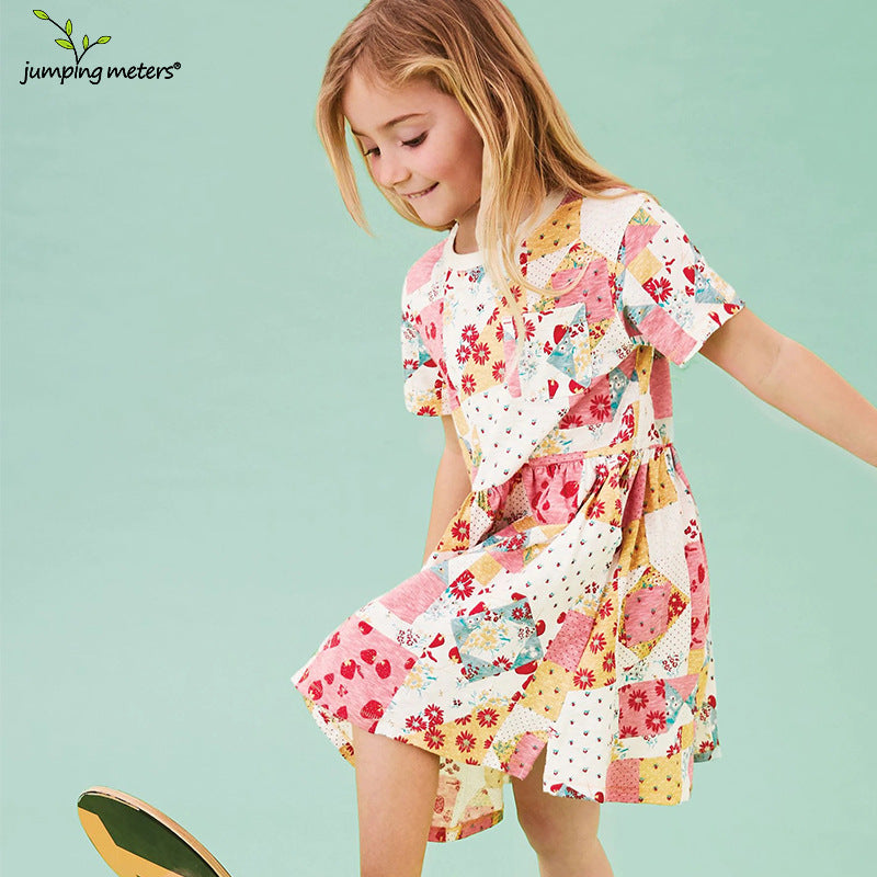 Girls Short Sleeve Dress with Cheerful Patchwork Design Mune Fashion