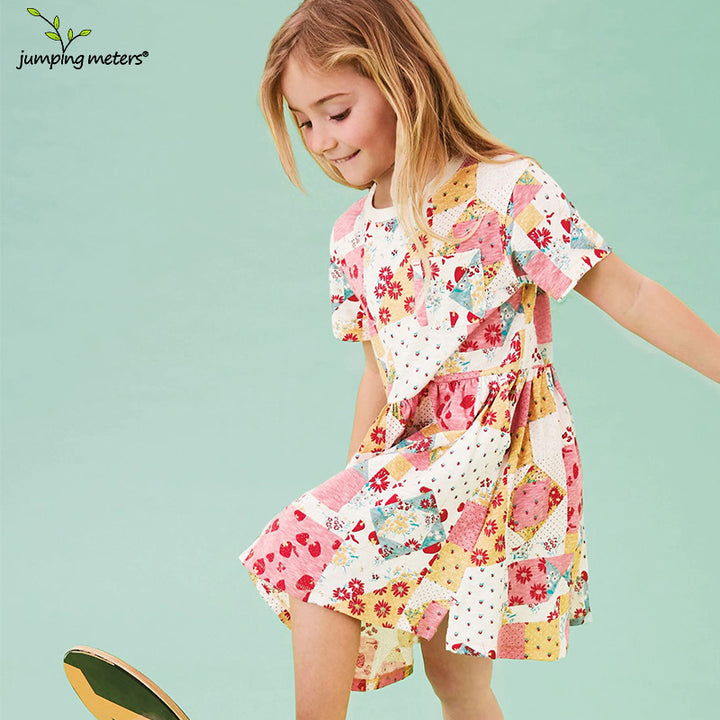 Girls Short Sleeve Dress with Cheerful Patchwork Design Mune Fashion