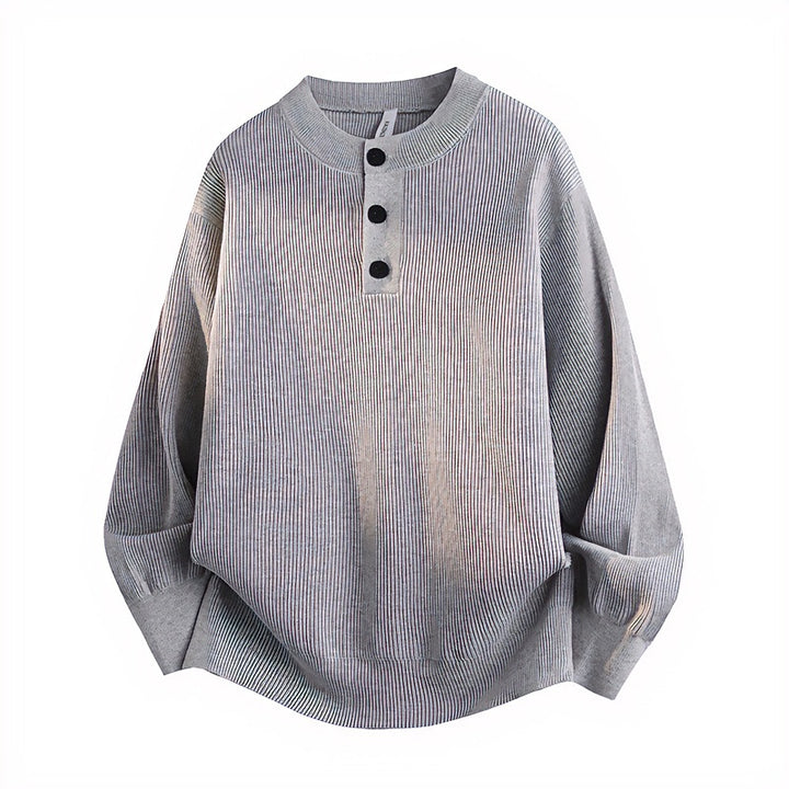 Unisex Oversized Ribbed Henley Sweater with Extended Back Hem and 3-Button Placket Mune Fashion