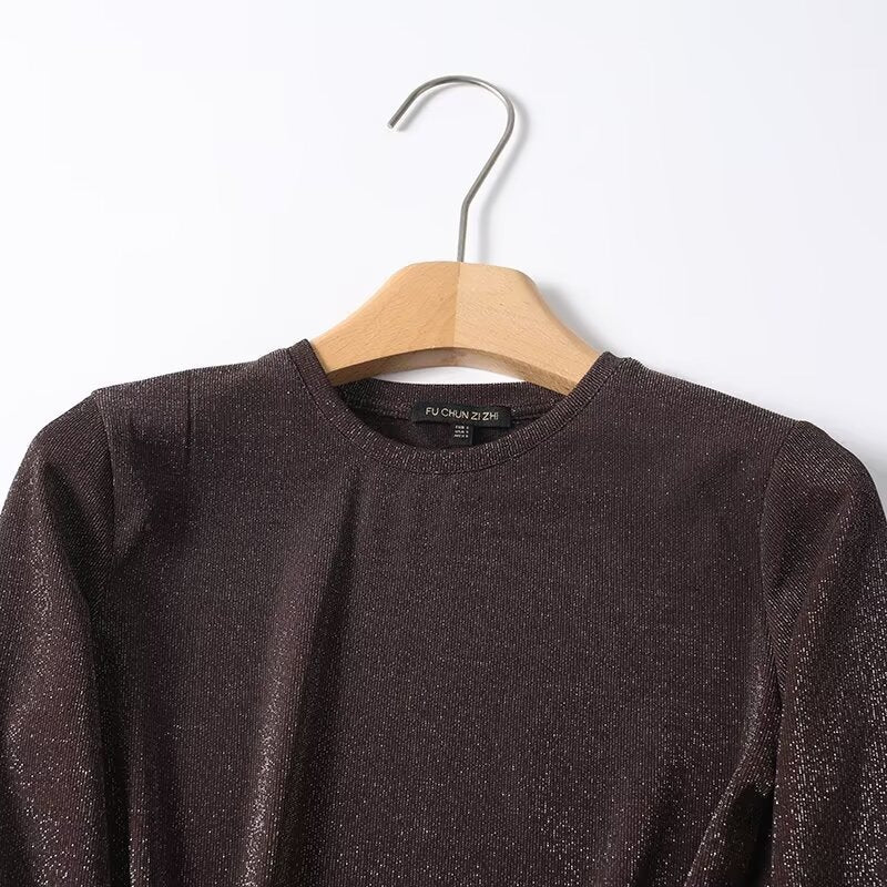 Ladies Lurex Fine Knit Long Sleeve with Round Neckline and Subtly Shimmering Surface Mune Fashion