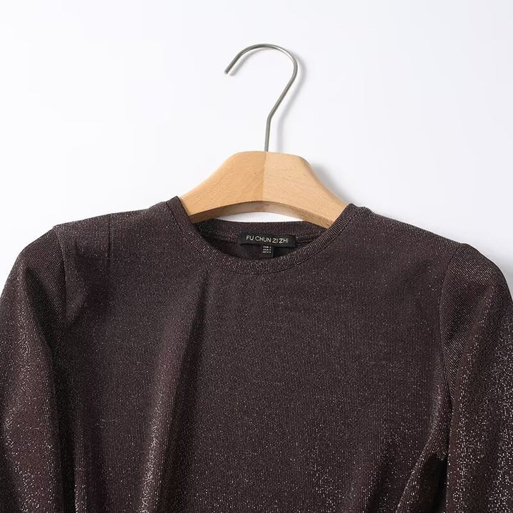 Ladies Lurex Fine Knit Long Sleeve with Round Neckline and Subtly Shimmering Surface Mune Fashion