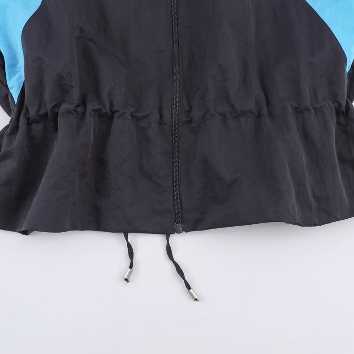 Women's Retro Colorblock Windbreaker with Drawstring and Stand-up Collar Mune Fashion