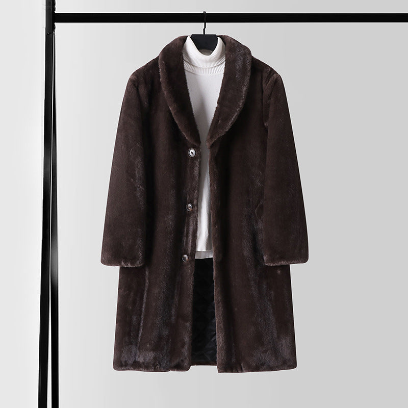 Men's faux fur coat with shawl collar, quilted lining and classic button placket Mune Fashion