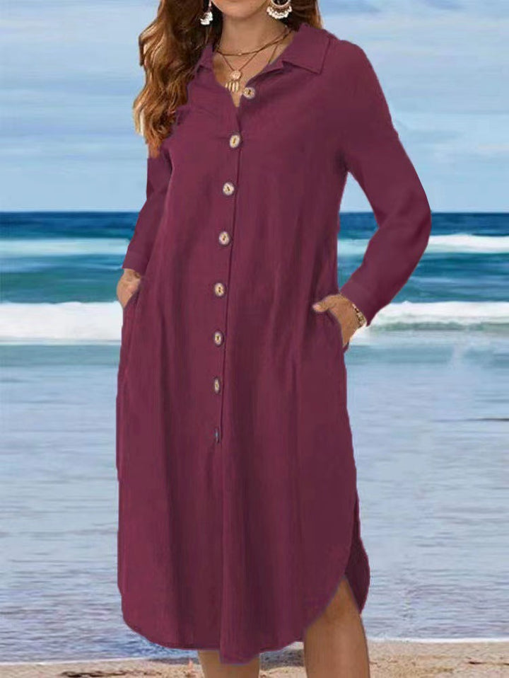 Women's shirt dress with button placket and side slits Drune