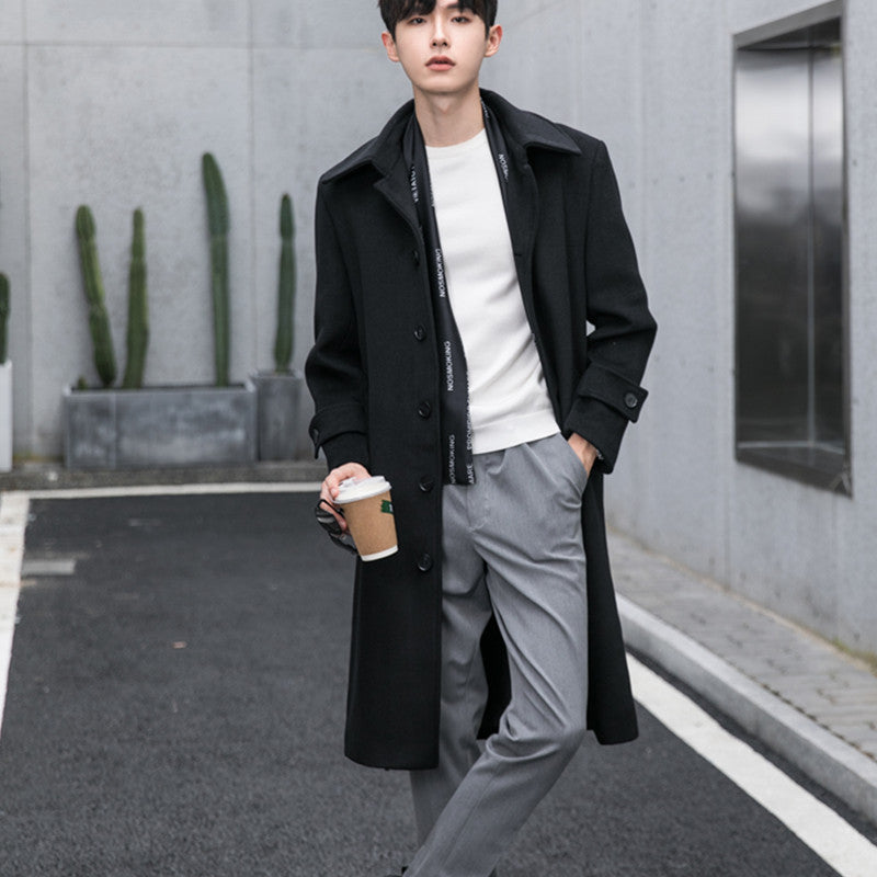 Men's Tailored Wool Blend Coat with Notched Lapel and Concealed Button Placket Mune Fashion