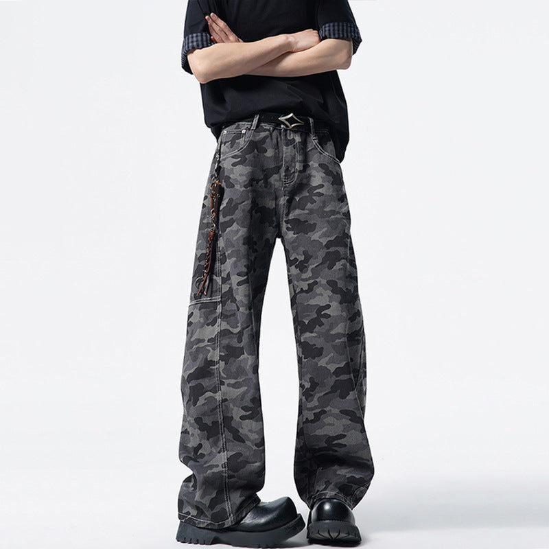 Men's Relaxed-Fit Camouflage Denim Pants with Extra Wide Leg Mune Fashion