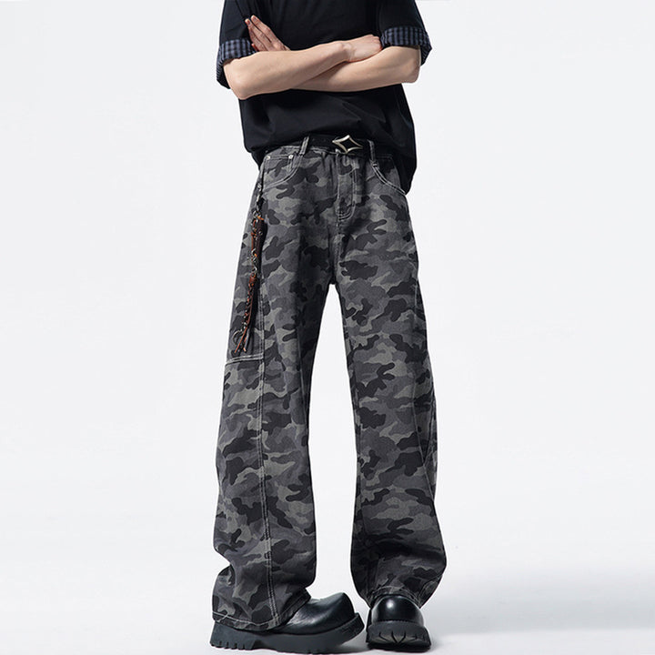 Men's Relaxed-Fit Camouflage Denim Pants with Extra Wide Leg Mune Fashion