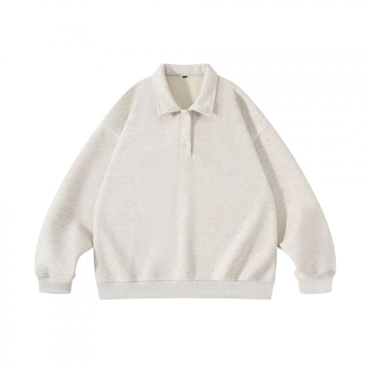 Unisex Oversize Polo Sweatshirt with Henley Button Placket and Ribbed Hem Mune Fashion