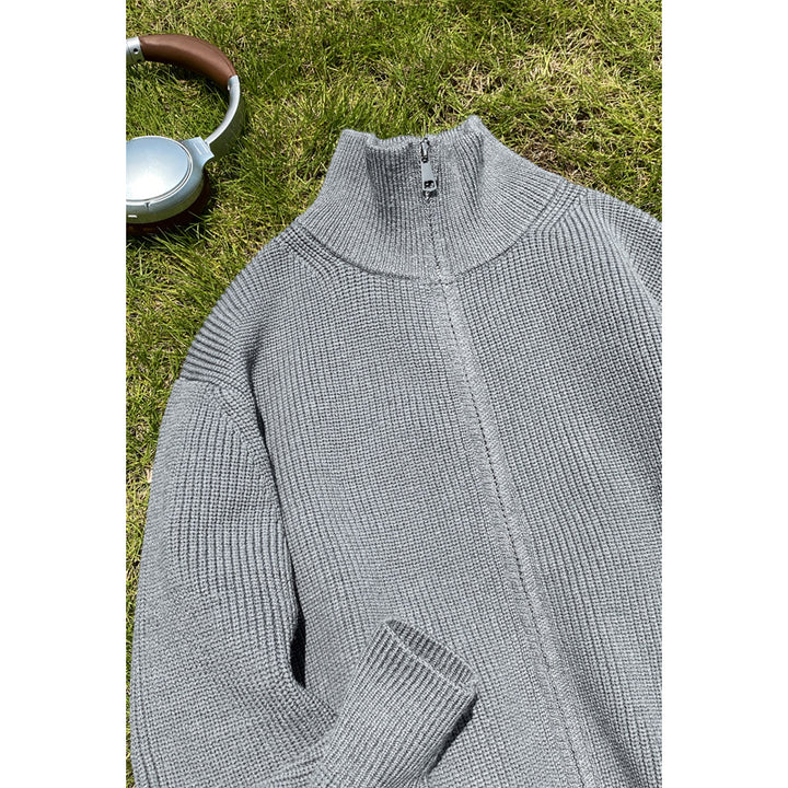 Women High-Quality Knit Sweater with Stand-Up Collar Mune Fashion