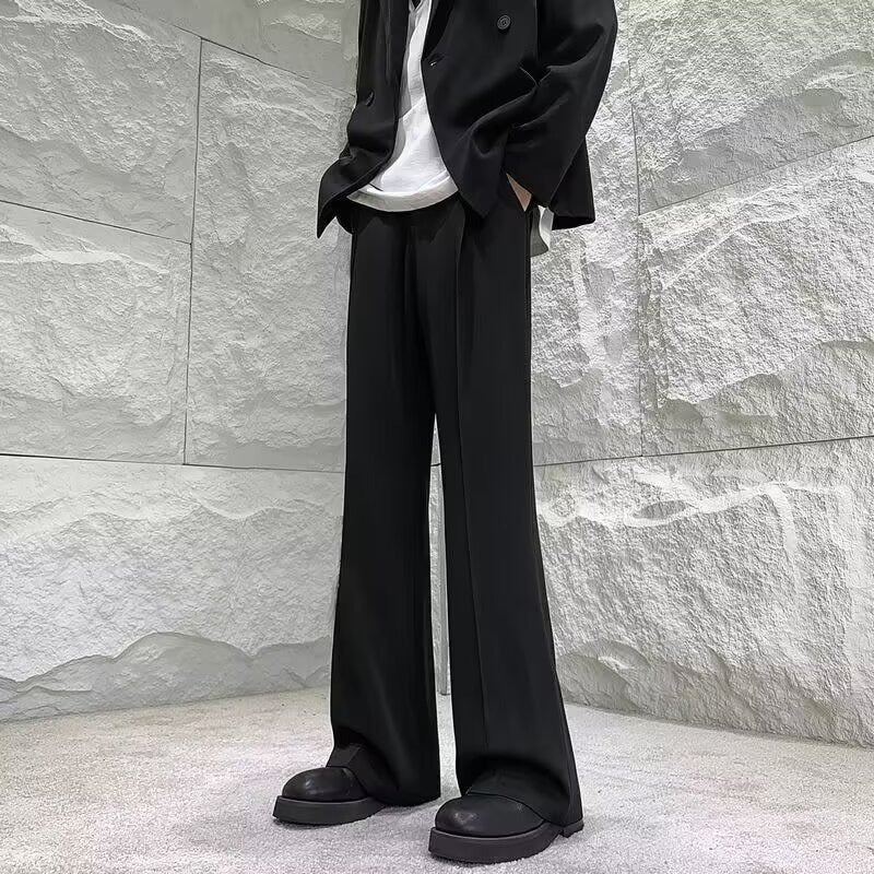Men's Wide-Fit Suit Trousers with Crease, High Waist and Clean Front Closure Mune Fashion