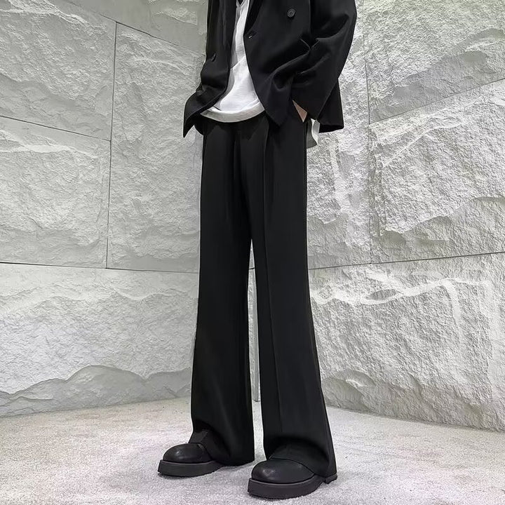 Men's Wide-Fit Suit Trousers with Crease, High Waist and Clean Front Closure Mune Fashion