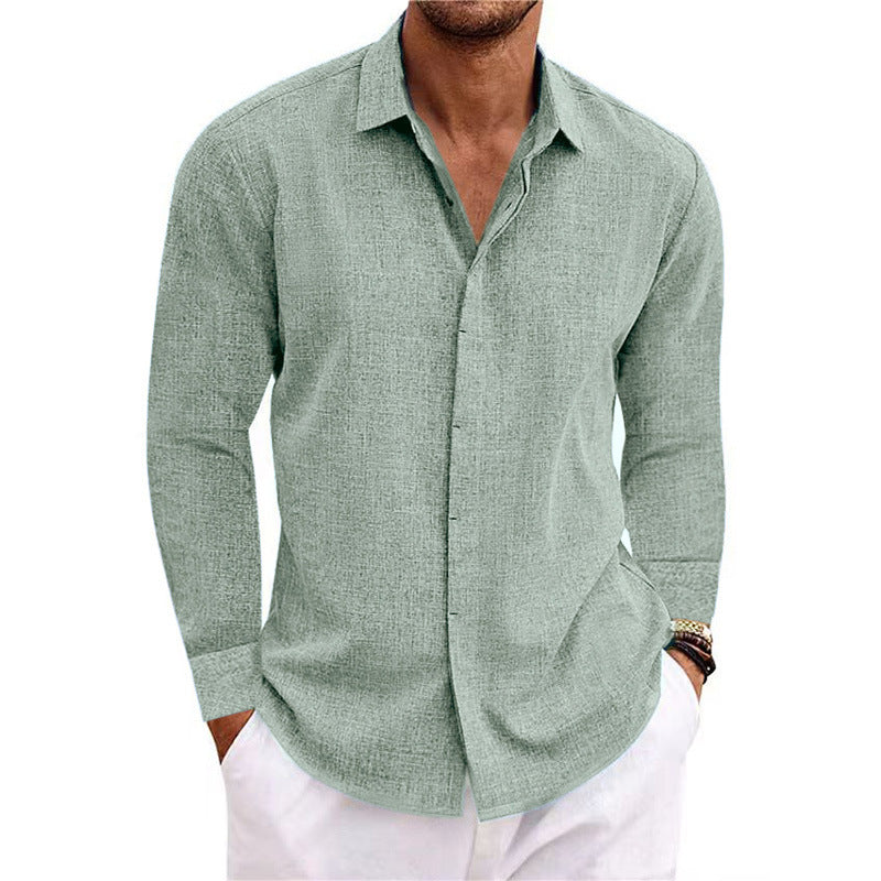 Men's Linen Look Shirt with Classic Kent Collar and Concealed Button Placket Mune Fashion