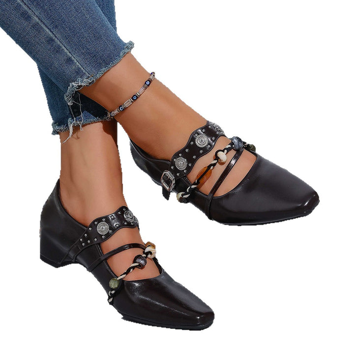 Women's pointed ballerina slippers with double decorative strap and adjustable metal buckle Mune Fashion