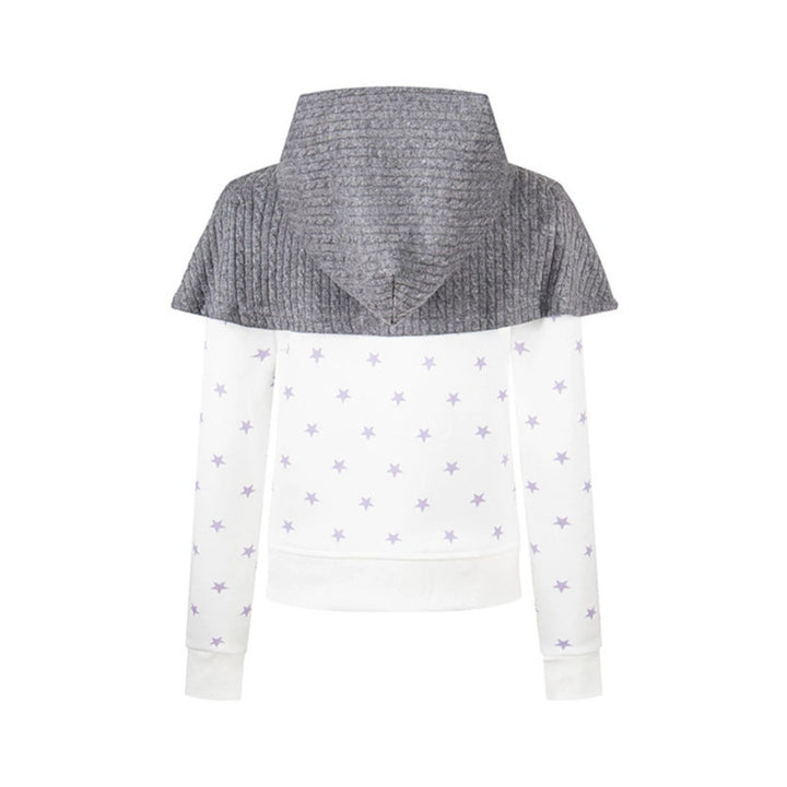 Women's hooded sweatshirt jacket with removable knitted cape, star print and front zipper Mune Fashion