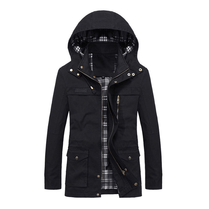 Men's field parka in urban utility style with checked inner lining, removable hood, and multifunction pockets Mune Fashion