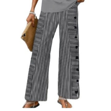 Ladies' wide Palazzo pants with vertical pinstripe look and side button placket Mune Fashion