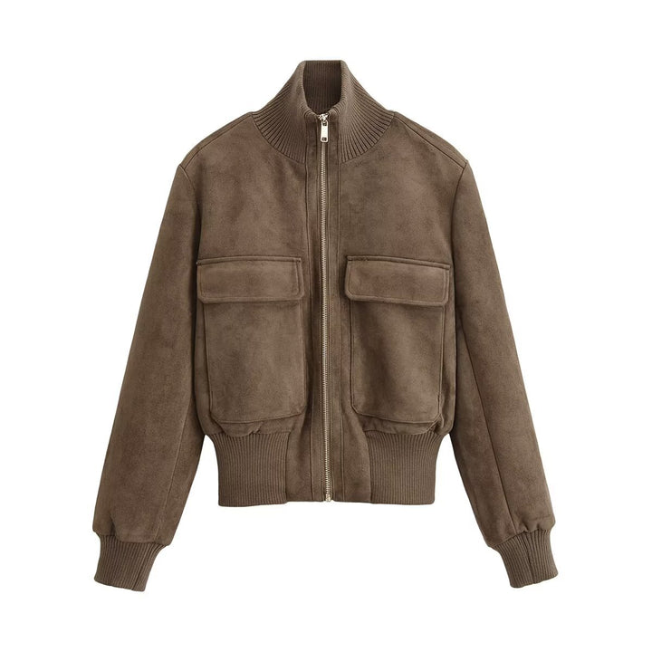 Women's bomber jacket made of suede look with large flap pockets and ribbed cuffs Mune Fashion