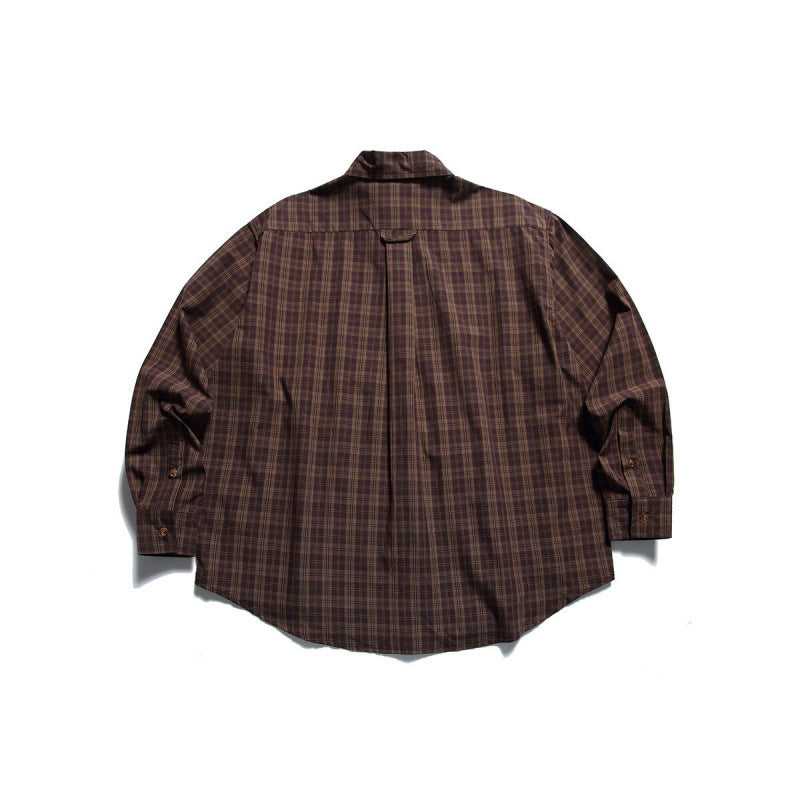 Men's Oversized Checkered Button-Down Shirt with Chest Pocket and Rounded Hem Mune Fashion
