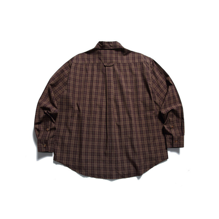 Men's Oversized Checkered Button-Down Shirt with Chest Pocket and Rounded Hem Mune Fashion