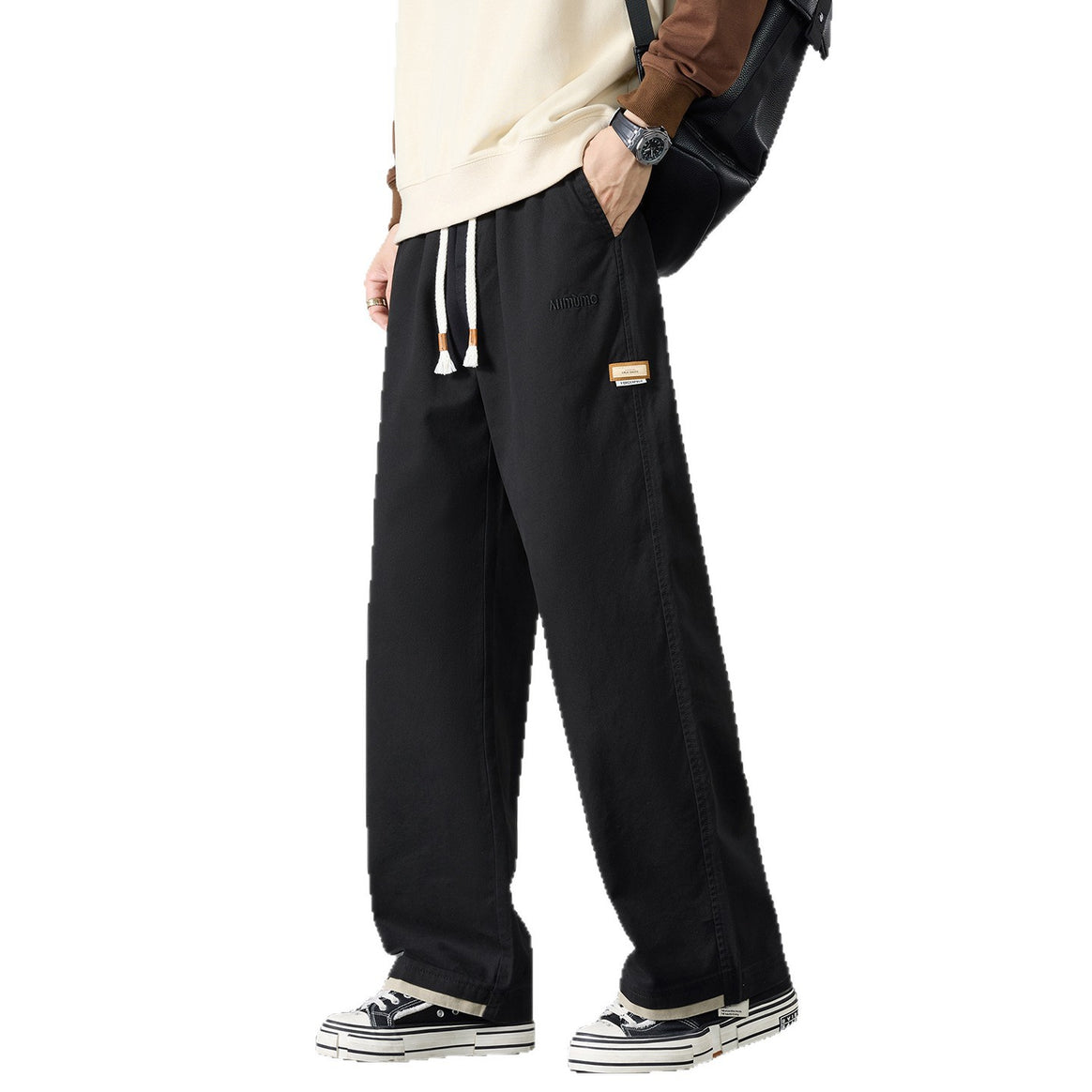 Men's Wide Cotton Canvas Pants in Wide Leg with Drawstring Waist Mune Fashion