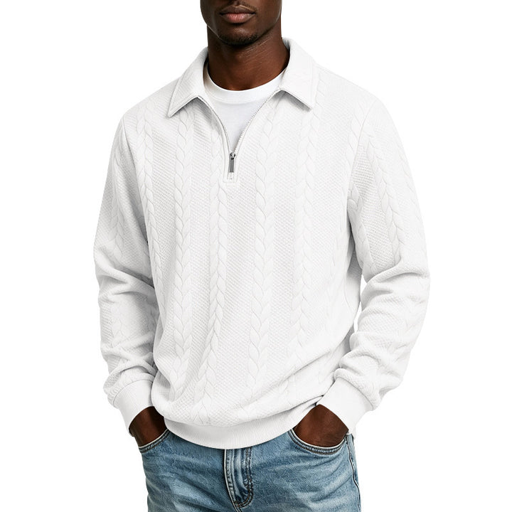 Men's Structured Sweater with Cable Pattern and Short Zip Mune Fashion