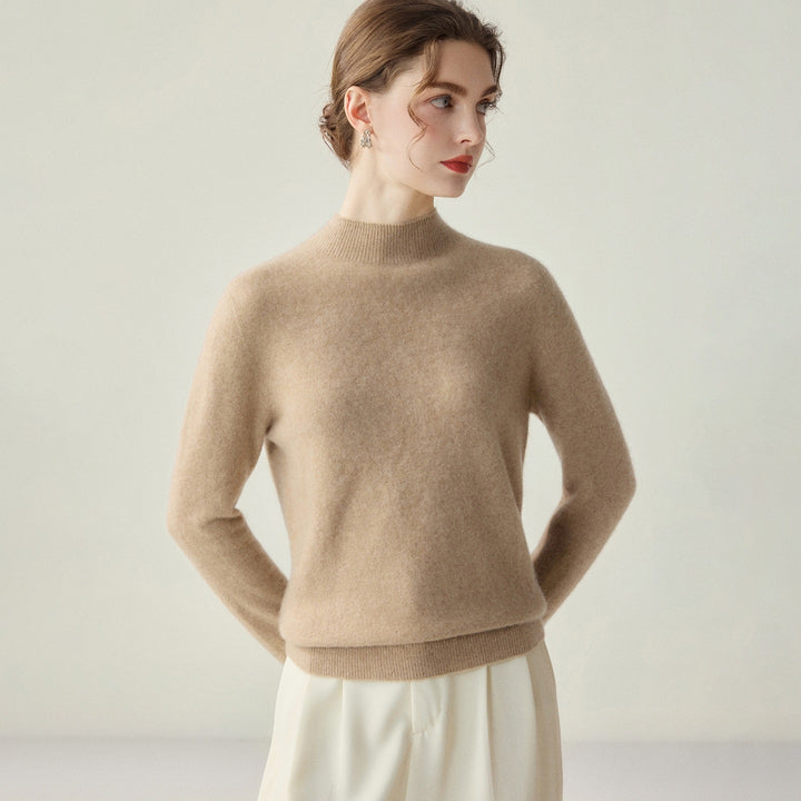 Women's Slim Mock Neck Fine Knitted Sweater with Cashmere-Like Feel Mune Fashion
