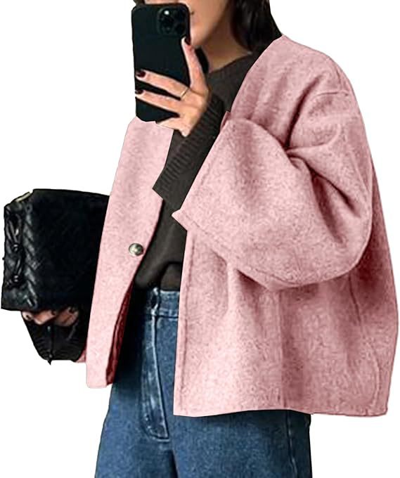 Women's cropped oversized wool jacket with boxy cut and single-button closure Mune Fashion