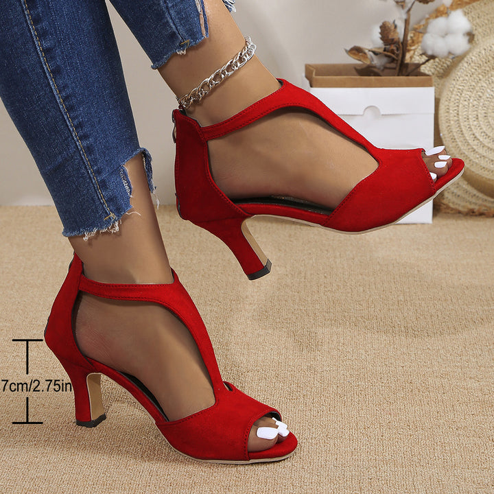 Ladies elegant T-strap sandal with heel zipper and mid-high heel Mune Fashion