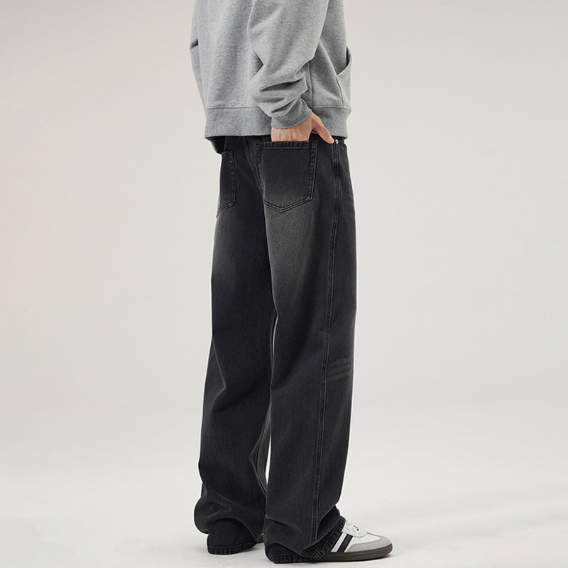 Men's baggy jeans with a low crotch, washed vintage denim, and straight leg Mune Fashion