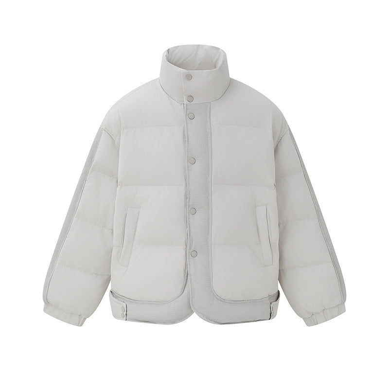 Unisex Short Cut Boxy Quilted Jacket with High Stand-Up Collar and Snap Button Placket Mune Fashion