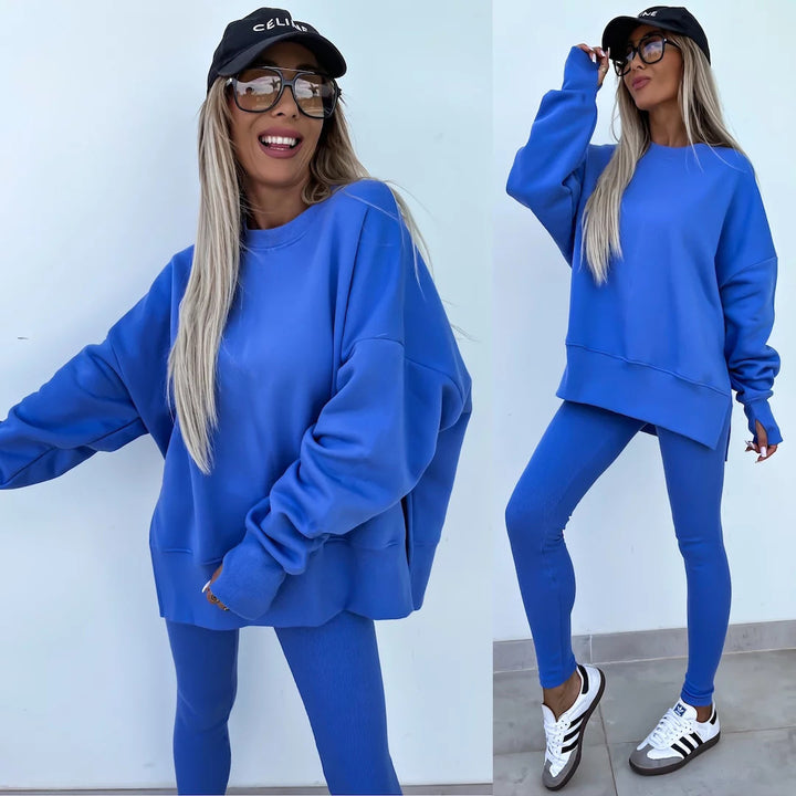Women nan Oversize Sweatshirt with tailored rib leggings set Mune Fashion