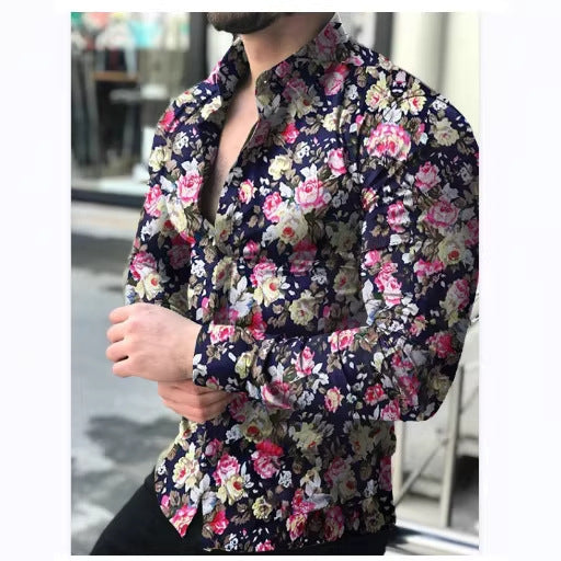 Men's fitted long-sleeve shirt with fine ornament pattern and stretch cotton blend Mune Fashion