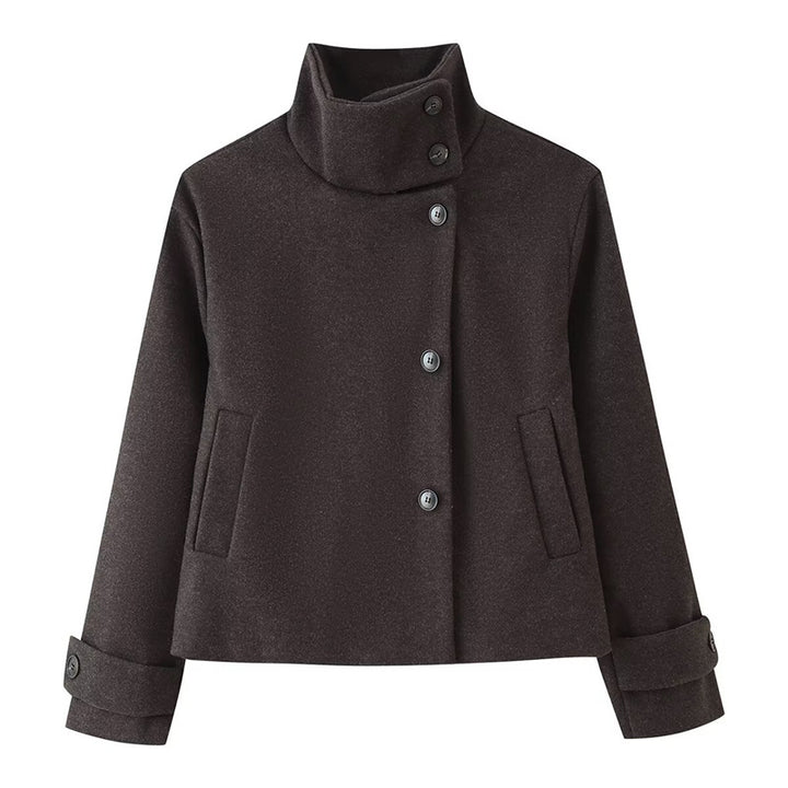 Women short boxy wool jacket with stand-up collar and cuffs Mune Fashion