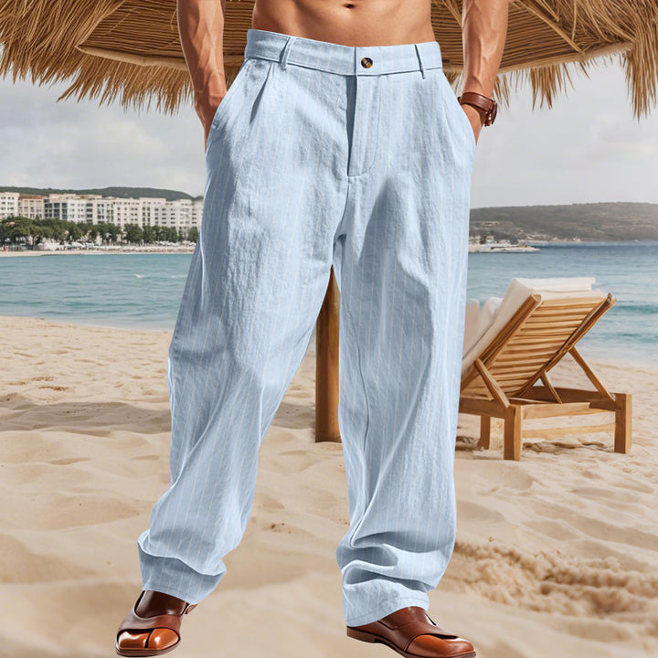 Men's wide pinstripe summer pants with pleats, casual taper, and elastic ankle closure Mune Fashion