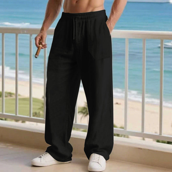 Men's oversized Relax cargo pants made of linen-cotton blend with elastic drawstring waistband and large patch pockets Mune Fashion