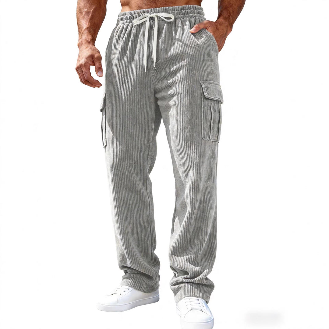 Men Ribbed Cargo Sweatpants with Drawstring and Elastic Waistband Mune Fashion
