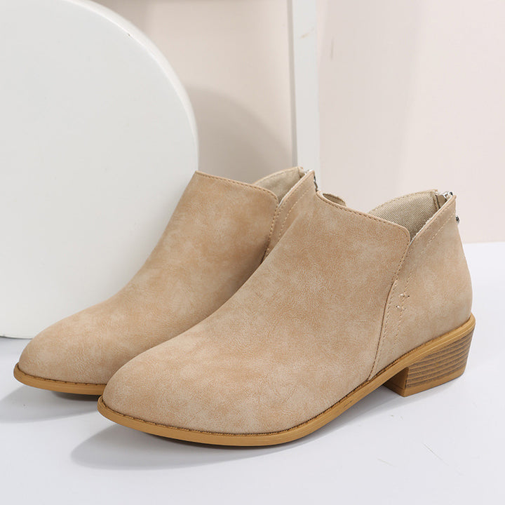 Women's slim ankle boots made of micro suede with hidden back zipper and slight block heel Mune Fashion