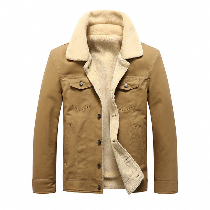 Men's Robustly Cut Canvas Trucker Jacket with Full Sherpa Lining and Flap Pockets Mune Fashion