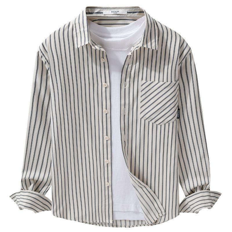 Men's pinstripe long sleeve shirt jacket in overshirt style made of lightweight cotton blend with diagonal breast pocket Mune Fashion