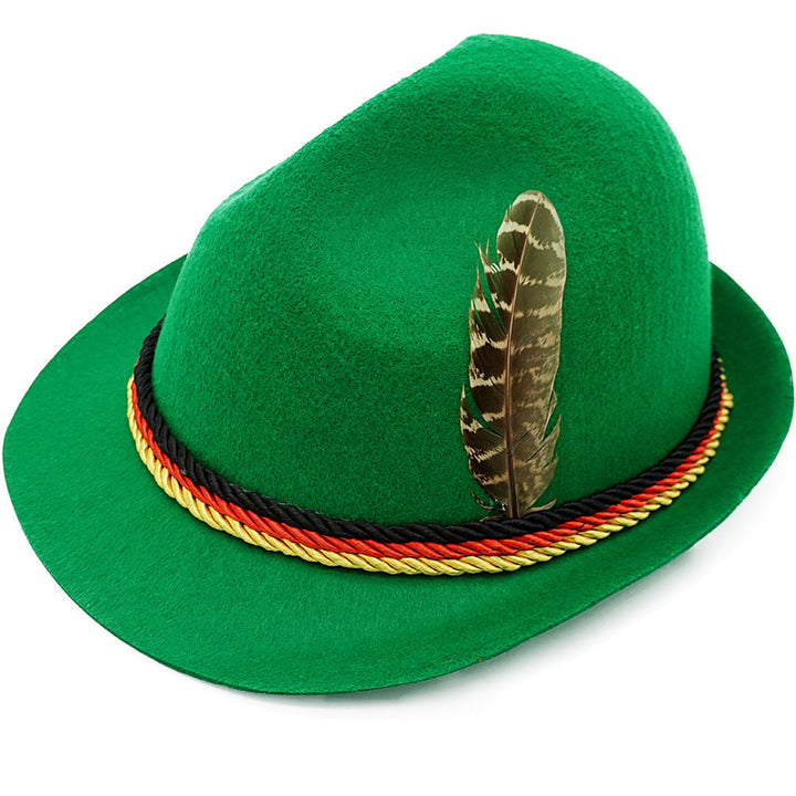 Men's traditional costume felt hat with feather and decorative cord Mune Fashion