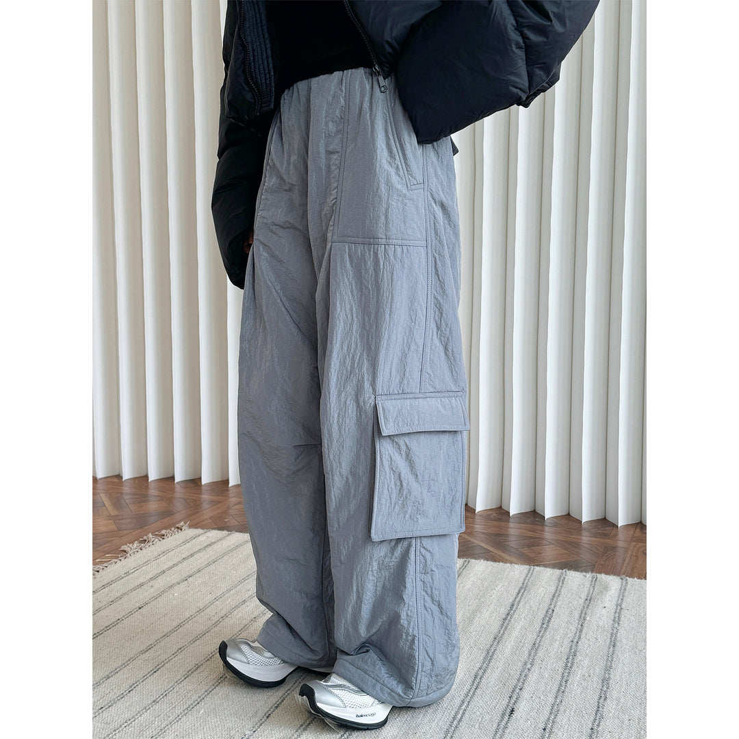 Women's Wide High-Waist Cargo Palazzo Pants with Flap Pockets Mune Fashion