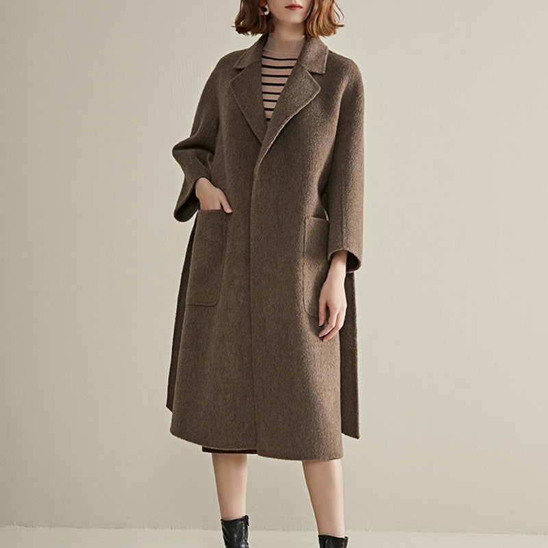 Women Stylish Wool Coat with Waist Belt Mune Fashion