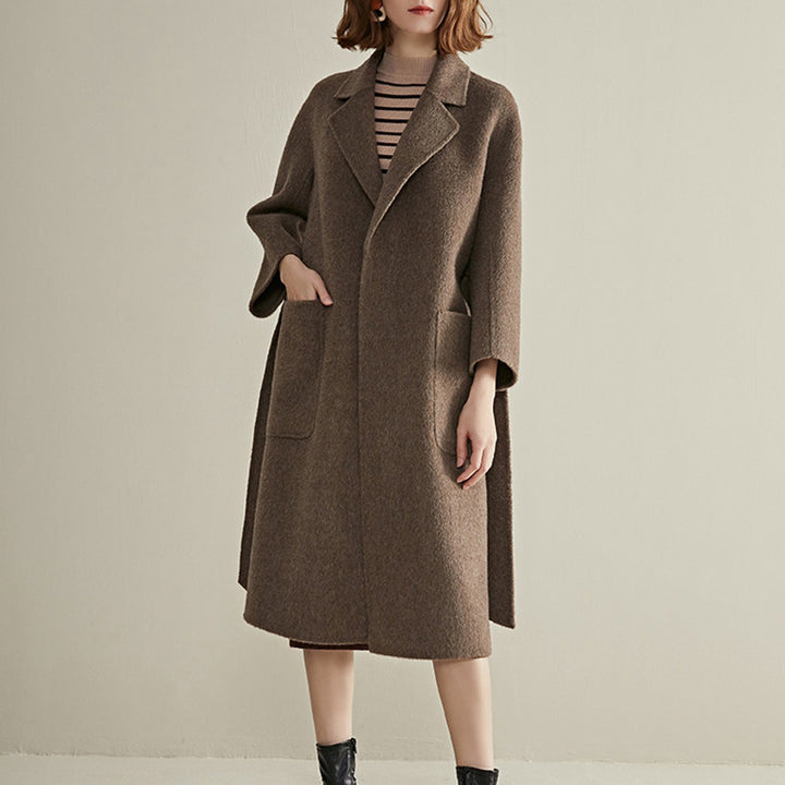 Women Stylish Wool Coat with Waist Belt Mune Fashion