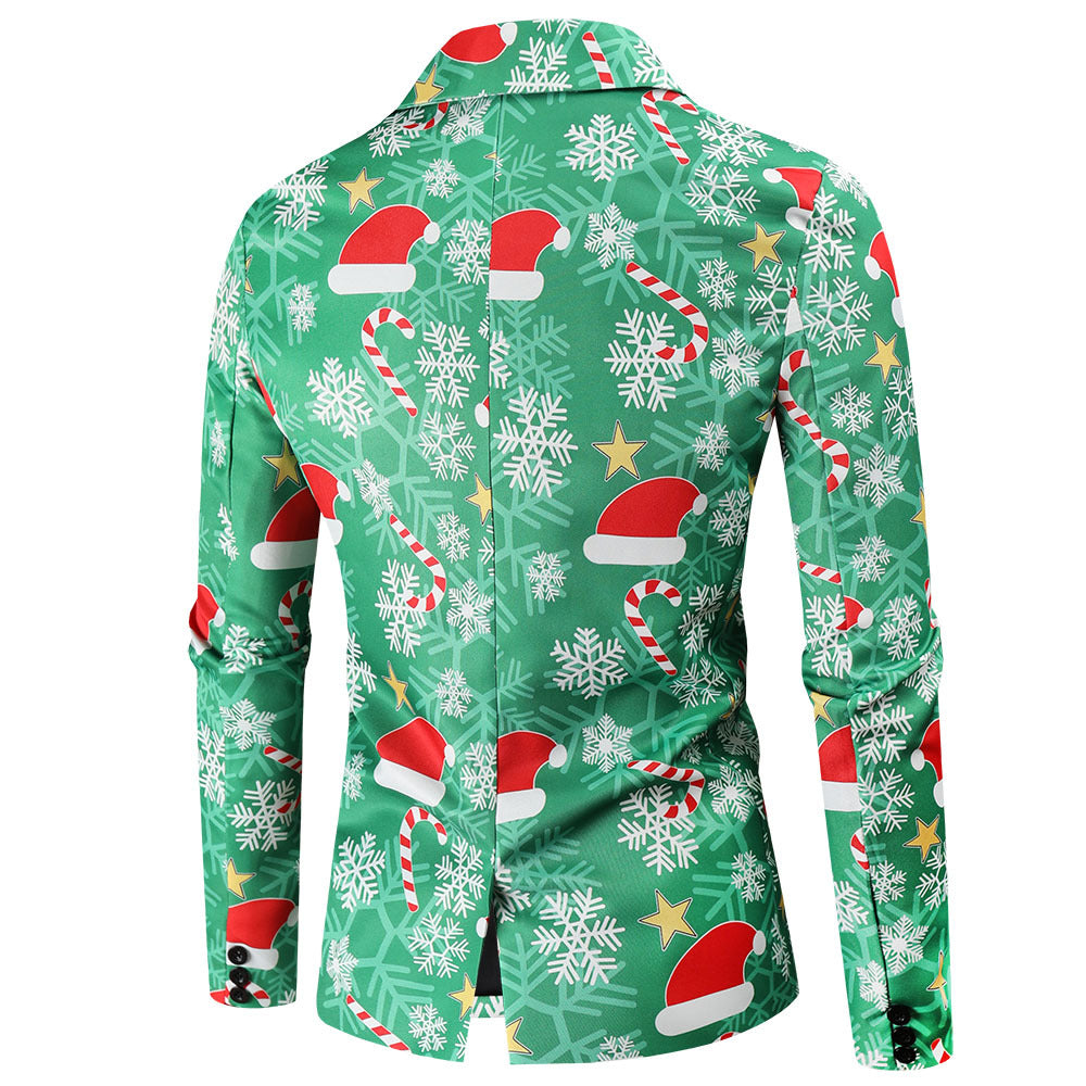 Men's Festive Blazer with Christmas Motif and Modern Cut Mune