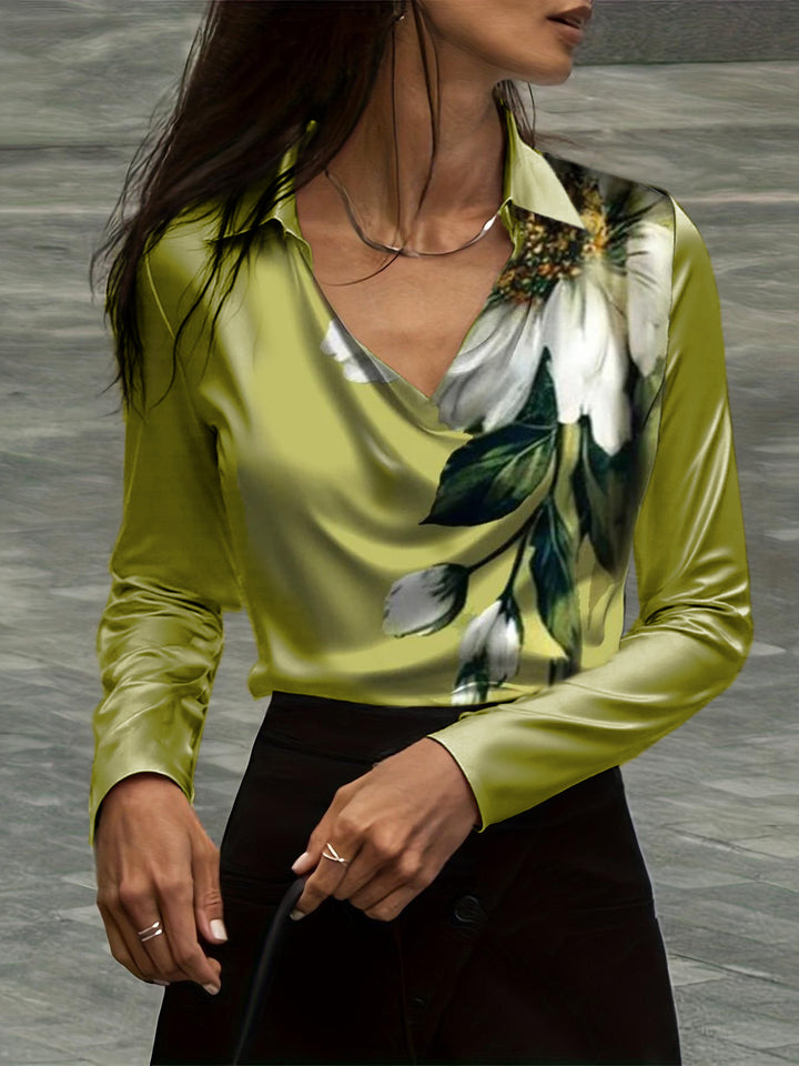 Women's satin blouse with waterfall collar and shirt collar Mune Fashion